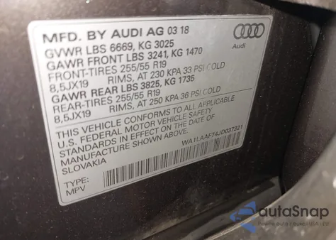 2018 Audi Q7 3.0T Premium from USA, damaged, VIN WA1LAAF74JD037321